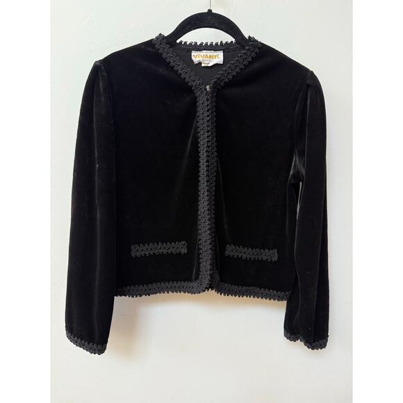 Vintage Vivanti Black Velvet Cropped Jacket Large Open Union Made‎ Whimsigoth - Picture 1 of 11